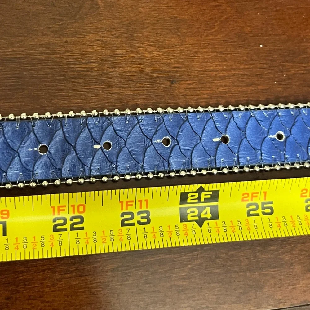 Rockstar original Tedros Rhinestone Blue Rockstar Logo faux leather Belt EUC